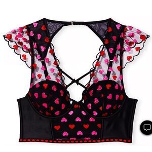 Victorias Secret Dream Angels Lined Heart Embroidery Cap-sleeve Corset Top L